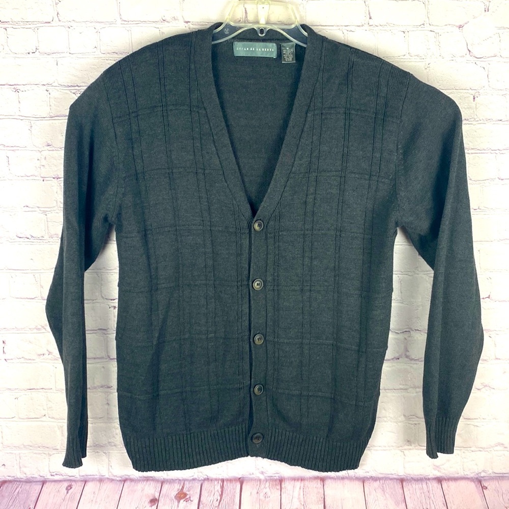 Oscar de la Renta Men's Button Up Gray Cardigan